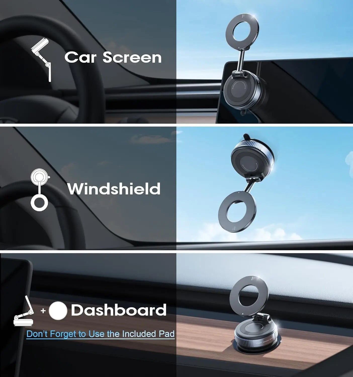 Folding Strong Magnet Magnetic Phone Holder 360° Rotation Desk Car Vacuum Suction Windshield Dashboard Mobile Holder