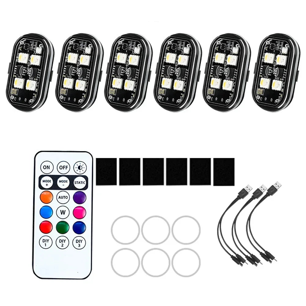 Wireless LED Strobe Lights Car Decor Atmosphere Light 8 Colors Rechargeable Led Lights Anti-Collision LED Warning Light