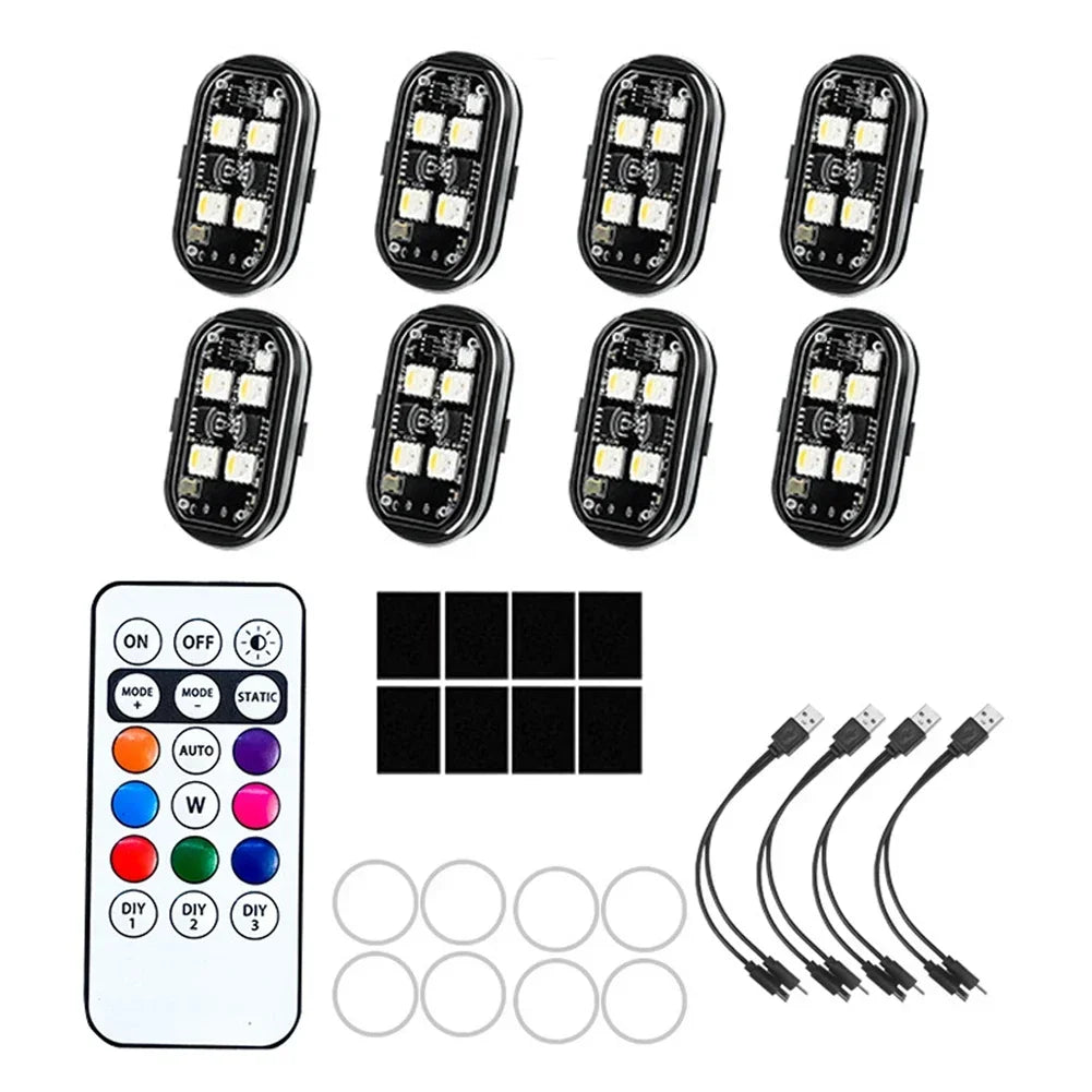 Wireless LED Strobe Lights Car Decor Atmosphere Light 8 Colors Rechargeable Led Lights Anti-Collision LED Warning Light