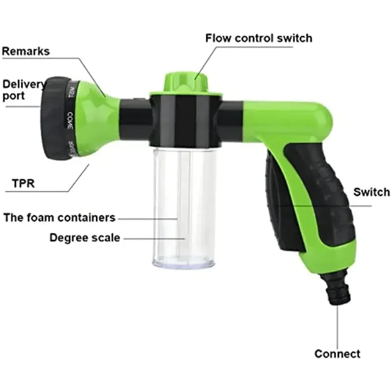 Pressure Hose Nozzle Foam Gun 8 in 1 Jet Spray Gun Soap Dispenser Garden Watering Horse Dog Animal Car Washing Tool Dropshipping